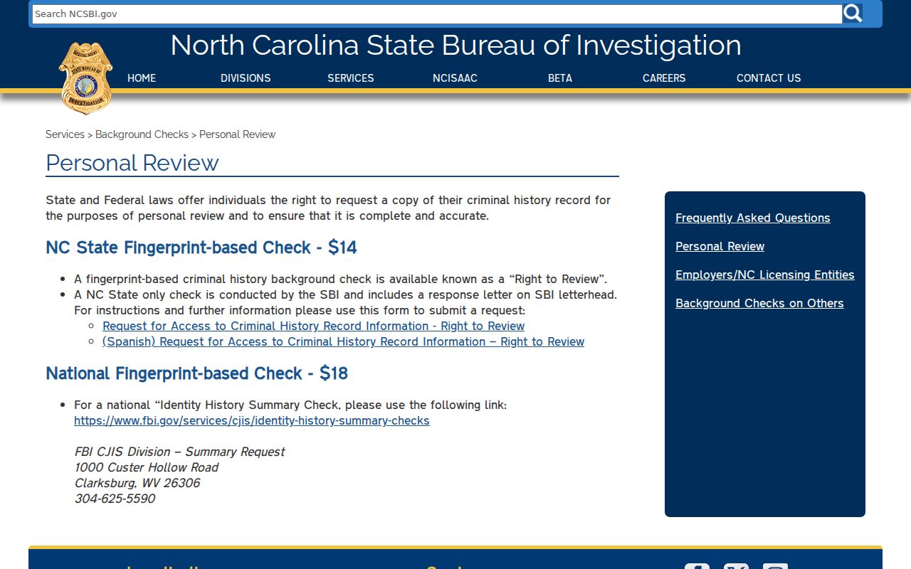 Union County criminal record Right to Review instructions from NCSBI