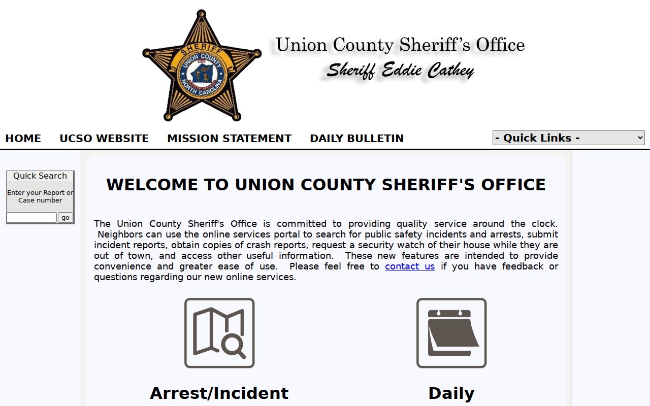 Union County criminal history P2C arrest and incident portal
