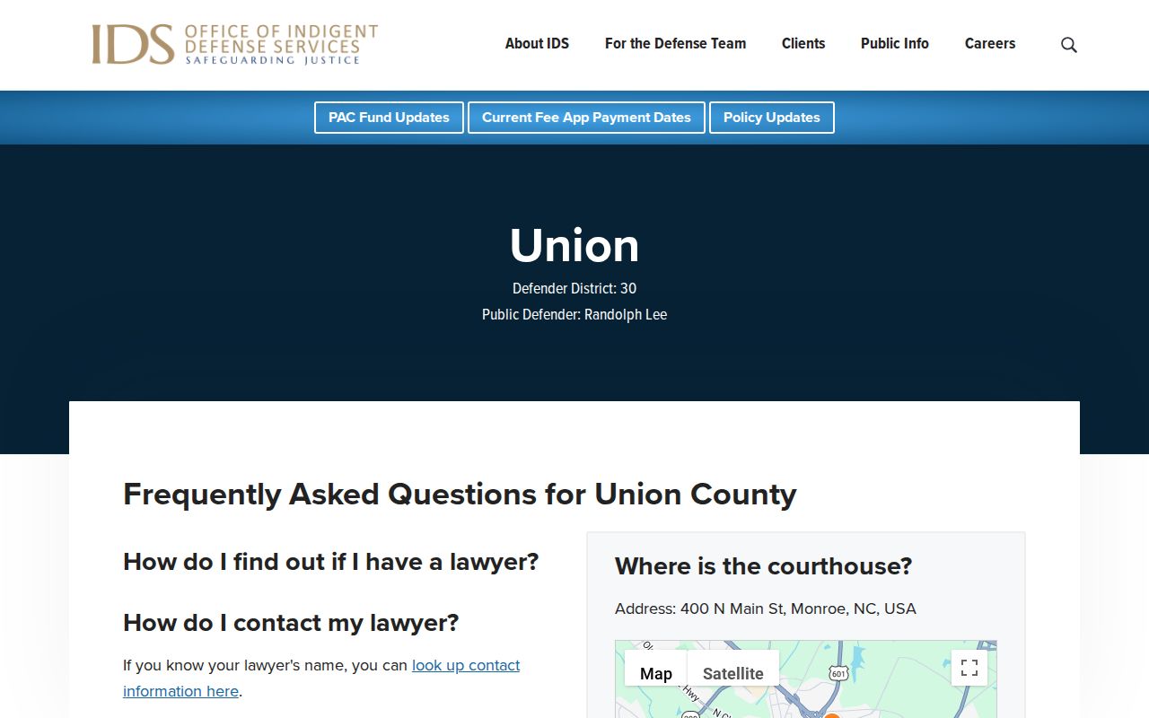 Union County criminal case records and Defender District 30
