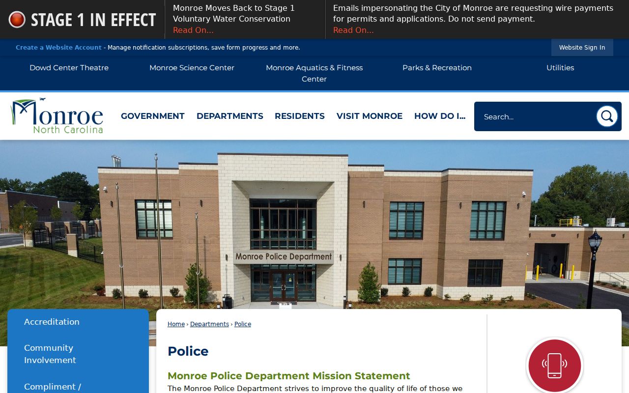 Monroe, Union County criminal records and police department landing page